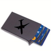 Resim 1pc İnce Alüminyum Erkekler için İş Kartı Tutucu, RFID Engelleme Pop-Up Cüzdan ile Harika Uçak Baskısı, Anti-Hırsızlık Metal Kredi Kartı Kılıfı - Siyah 