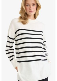 Resim Defacto Relax Fit Bisiklet Yaka Çizgili Uzun Kollu Tunik S7517az25wner105 Ekru 