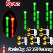 Resim 5 adet Balık Tutma Göstergesi, Yüzer Kuyruk Yeşil Tutma Ses Uyarısı Kırmızı, Zil Göstergesi, Uzak Mesafe Sesli, Taş Balıkçılık Çubuğu Hafif Lamba, Deniz Balıkçılığı Uzun Atış Tutma Göstergesi 