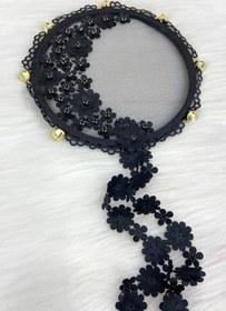 Resim ZEYMERADE Siyah Çiçekli Parlak Taşlı Gelin Tefi, Düğün Kına Söz Sünnet Bekarlığa Veda Bride Zilli 25cm, 1 Adet 