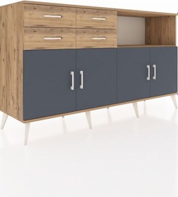 Resim Kronos Konsol 4 Raflı 4 Çekmeceli 4 Kapaklı 176x59x99 Çam-antrasi Çam-antrasit/çam 