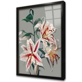 Resim Gri Zeminde Çiçek Iıı Çerçeveli Cam Tablo-172061 