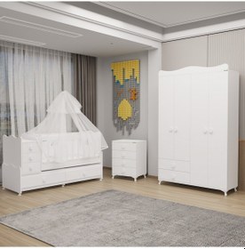 Resim Garaj Home Melina Yıldız 4 Kapaklı Bebek Odası Uyku Seti - Beyaz Beyaz 