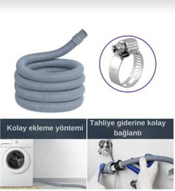 Resim KAHEY Çamaşır Bulaşık Makinesi Pis Su Giriş Hortumu, Körüklü Tahliye Hortumu, 3 Mt (Kelepçesi Dahildir) 