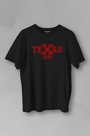 Resim Unisex T-shirt Spor Texas 1845 Collage Yazı Siyah Baskılı Tişört 