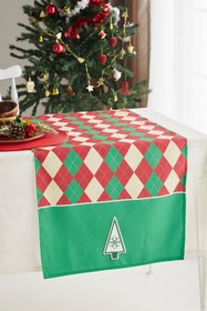 Resim AYSHome Kırmızı Yeşil Çam Ağacı Yılbaşı Christmas Runner 