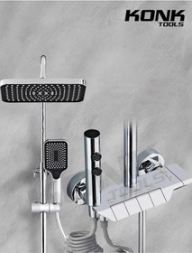 Resim Piyano 5 Fonksiyonlu Krom Banyo Bataryalı Robot Duş Seti Tepe Duşu Duş Seti 130 Cm Krom 