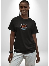 Resim Basketbol Potası Bulutlu Siyah Siyah Oversize Unisex Ön Orta Minimal Baskılı Tişört Siyah 