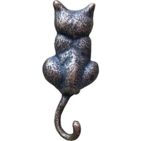 Resim Antika Tarz Dekoratif Pirinç Kedi Sırt Kapı Tokmağı, Taktak - 160X65MM, Oksit 