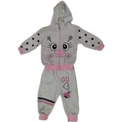 Resim Kız Bebek Alt Üst Takım Gri -pembe Fermuarlı Kapşonlu Gözlü 117 Gri - Pembe 