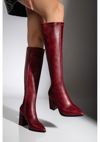 Resim Gemma Topuklu Streç Deri Çizme Bordo 