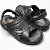 Resim İçi Dışı Hakiki Deri Ortopedik Hac Umre Sandalet Terlik Siyah 