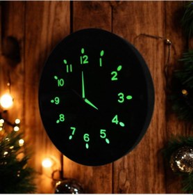 Resim Fosforlu Karanlıkta Parlayan Kabartma Rakam Duvar Saati Çap 36 Cm Siyah Siyah 