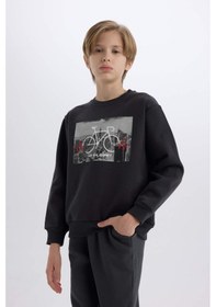 Resim DeFacto Erkek Çocuk Bisiklet Yaka Baskılı Kalın Sweatshirt D3038A824WNAR206 