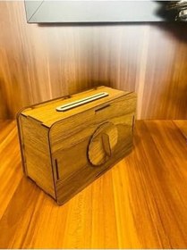 Resim Tip Box Bahşiş Kutusu Kumbara, Ahşap Nostaljik Radyo Görünümlü, Otel Restoran Cafe Spa, 17 cm Genişlik, 2 Adet 