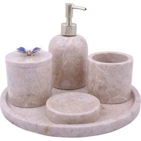 Resim Setabianca Evza Mermer Banyo Seti Kelebekli Bej 