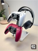 Resim Crodle Beyaz Ahşap Ve Siyah Metal Gaming Ps4 Ps5 Xbox Joystick Kontroller Tutucu Ve Kulaklık Dikey Standı 