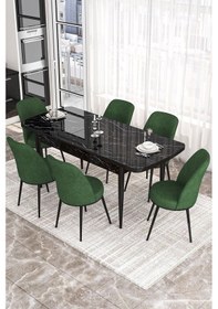 Resim Canisa Concept Kor Serisi 70x114 Açılabilir Mutfak Masası Takımı Siyah Mermer Desen Masa 6 Haki Yeşil Sandalye Masa Siyah Mermer Sandalyeler Haki 