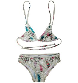 Resim Lolliboomkids Kız Çocuk Fırfır Detaylı Üçgen Bağlamalı Kuş Tüyü Desen Baskılı Bikini Takımı Fur Çok Renkli 