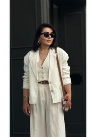 Resim Ekru %100 Ham Keten Blazer Ceket Ekru 