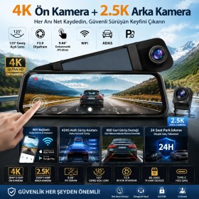Resim Conio PASENS F3 4K+2.5K Çift Kameralı Araç İçi DVR - 32GB Hafıza Kartı + 24H Park İzleme Kablosu HEDİYELİ, 9.66” IPS Dokunmatik, WiFi, ADAS 
