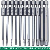Resim 11/12 parça Erik Başlı Güvenli Matkap Ucu Seti S2 Çelik Manyetik Güvenlikli Tornavida Seti 50/100mm Yıldız Tornavida Seti T6-T40 