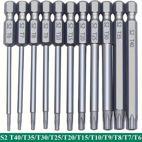 Resim 11/12 parça Erik Başlı Güvenli Matkap Ucu Seti S2 Çelik Manyetik Güvenlikli Tornavida Seti 50/100mm Yıldız Tornavida Seti T6-T40 