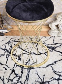 Resim Zafir Yuvarlak Gold Kaplama Siyah Puf Oturak - Bench - Ayak Ucu Oturak - Tabure - Makyaj Oturak Siyah 