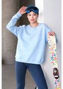 Resim Justever Bisiklet Yaka Basic Kalıp Mavi Kadın Sweatshirt Eşofman Üstü - Aura Mavi 