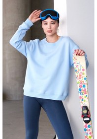 Resim Justever Bisiklet Yaka Basic Kalıp Mavi Kadın Sweatshirt Eşofman Üstü - Aura Mavi 