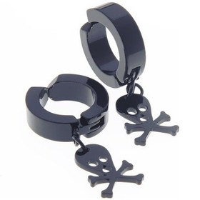 Resim Sıkıştırmalı Kuru Kafalı Siyah Erkek Küpe Takı Aksesuar P24 T5 Siyah 