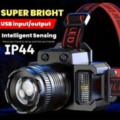Resim 1 adet USB Şarjlı LED Kafa Lambası, IP44 Su Geçirmez, Ayarlanabilir Yakınlaştırma, Gece Balıkçılığı ve Açık Hava Aktiviteleri için Akıllı Algılama - Kırmızı ve Beyaz Işık, Dayanıklı ABS Malzeme, Açık Hava Aydınlatması | Ayarlanabilir Işık | USB Şarj Edilebilir 