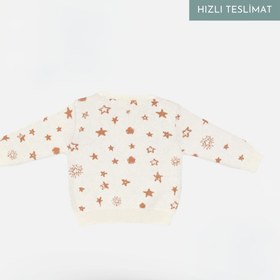 Resim Desenli Organik Pamuk Bebek ve Çocuk Kazak - Krem / 2-3 Yaş 