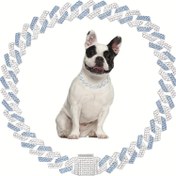Resim Parlak Kristal Pet Kolyesi ile Küba Zinciri Kolye - 15mm Ayarlanabilir Güvenli Flip Kilit Kapatma, Geometrik Desen, Dayanıklı Metal ve Çinko Alaşımı, Küçük ve Orta Boy Köpekler ve Kediler için İdeal, Ayarlanabilir Pet Kolyesi 