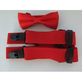 Resim Kırmızı Çocuk Papyonu & Kırmızı Çocuk Pantolon Askısı İkili Set Kırmızı 
