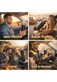 Resim Polham Araç İçi Su Isıtıcı 470 Ml Dijital Sıcaklık Göstergeli Taşınabilir Termos 12v Çakmaklık Uyumlu, Hızlı Isıtma, Sızdırmaz Kapak Siyah 