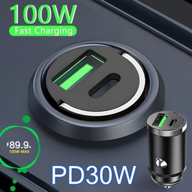 Resim Çift Portlu Mini USB Araba Şarj Cihazı, Type-C ile, 100W Hızlı Şarj, Metal Yüzey, Erkek-Dişi Konnektör, Çekme Döngüsü Tasarımı, %89,9 Enerji Verimliliği, PD30W Modeli, Akıllı Telefonlar ve Cihazlarla Uyumlu, Araba Güç Aksesuarları, Pilsiz 
