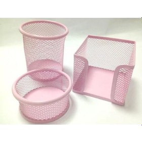 Resim Metal Kalemlik Seti Perfore Üçlü Pembe 