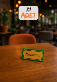 Resim Happynesso Masa Yazısı Serisinden YEŞİL Pleksi Üstü TEK Yön GOLD Metal "REZERVE" Yazısı - 100 mm X 50 mm 