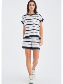 Resim Peraluna Marıne Blouse & Shorts %100 Pamuk Yazlık Kadın Triko Şor Lacivert 