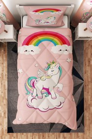 Resim BelezaHome Pony Pembe Unicorn Desenli Tek Kişilik Çocuk Yorganı Uyku Seti 