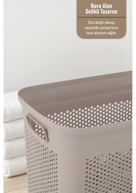 Resim İronika Slim Kapaklı Dekoratif Kirli Çamaşır Sepeti 45 Litre - Kahve Kahverengi 