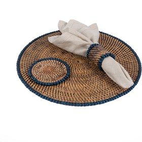 Resim Rattan Lacivert Boncuklu Peçete Halkası 4'Lü Set 