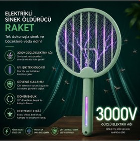Resim Şarjlı Elektrikli Sinek Öldürücü Raket Uv Işıklı Masaüstü Gece Lambalı Sivrisinek Ve Böcek Kovucu Katlanabilir Tasarım 