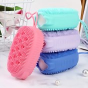 Resim 1 Adet Silikon Banyo Fırçası, Dahili Sabun Tutuculu - Çift Taraflı Peeling Masaj Duş Fırçası, Ergonomik Sap, 4 Renk (Pembe/Lavanta/Mavi/Turkuaz) Sırt Temizliği & Ölü Cilt Hücreleri Giderme için, Banyo Aksesuarı, Eğlenceli Banyo Eşyası, Dayanıklı Banyo Ürünü, Kompakt Tasarım, Kolay Temizlenir, Kendine Bakım Esansiyelleri 