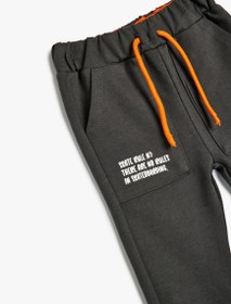 Resim Erkek Bebek Jogger Eşofman Altı Beli Bağlamalı Slogan Baskılı Pamuklu Şardonlu 