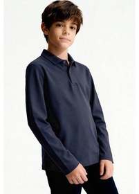 Resim Tommylife Lacivert Polo Yaka Basic Uzun Kollu Erkek Çocuk T-shirt - 11170 Lacivert 