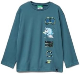 Resim Benetton Erkek Çocuk Siyah Tazmanya Baskılı Kabartmalı Uzun Kollu T-shirt 