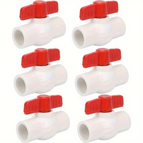 Resim 6 adet 1/2" PVC Toplu Vanalar, Kolay Döndürme T-Kolları ile, Havuz, Kanalizasyon, Sulama Hatları, Dış Mekan Tesisat & Sulama Sistemleri için Dayanıklı & Korozyona Dirençli, Kırmızı Düğmelerle Beyaz 