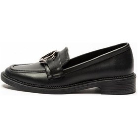 Resim Siyah Kadın Loafer Vegan Deri Toka Detaylı Ayakkabı Navi 001 